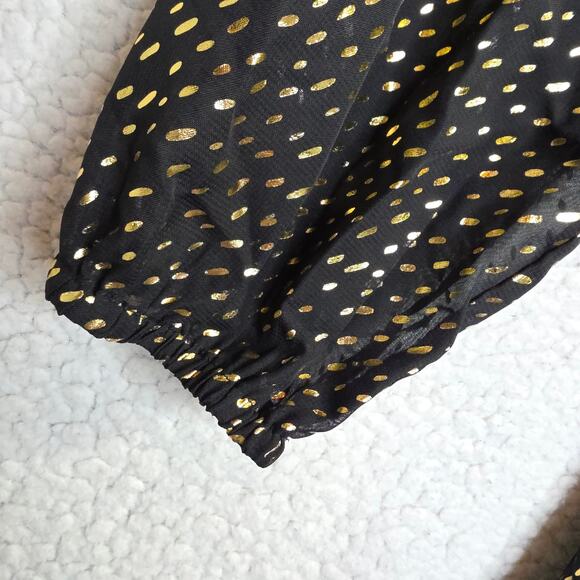 RIHOAS Black Gold Metallic Long Sleeve V Neck Midi Dress XL - Picture 10 of 16